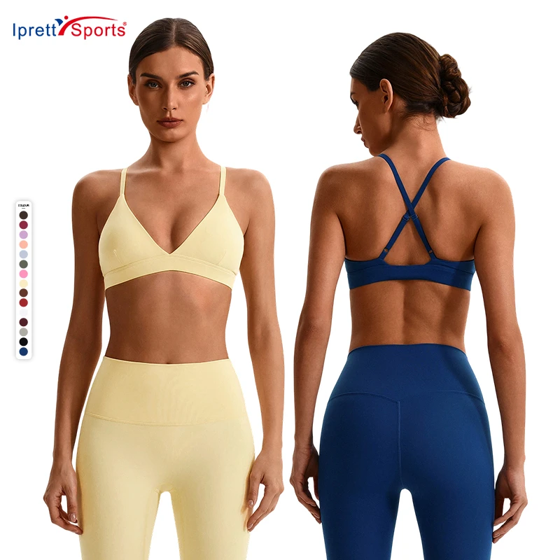 High Elasticity Women Gym Yoga Wear Cross Back Adjustable Straps Medium Support Sports Bras for Women Fitness