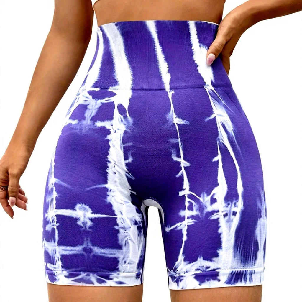 Customized Seamless Tie Dye Shorts Breathable Tummy Control High Waist High Stretch Yoga Sports Wear for Women