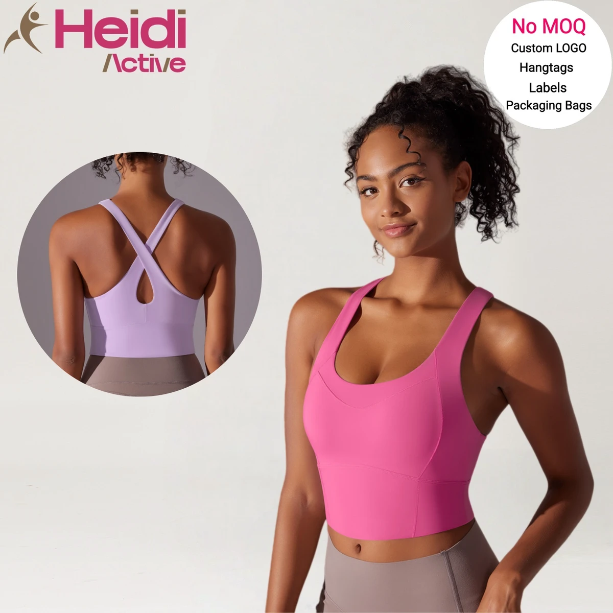 Custom Designs Sports Gym Clothes Yoga Tank Top Fitness Wear Moisture Wicking Nude Sense Cross Strap U Neck Sport Bra