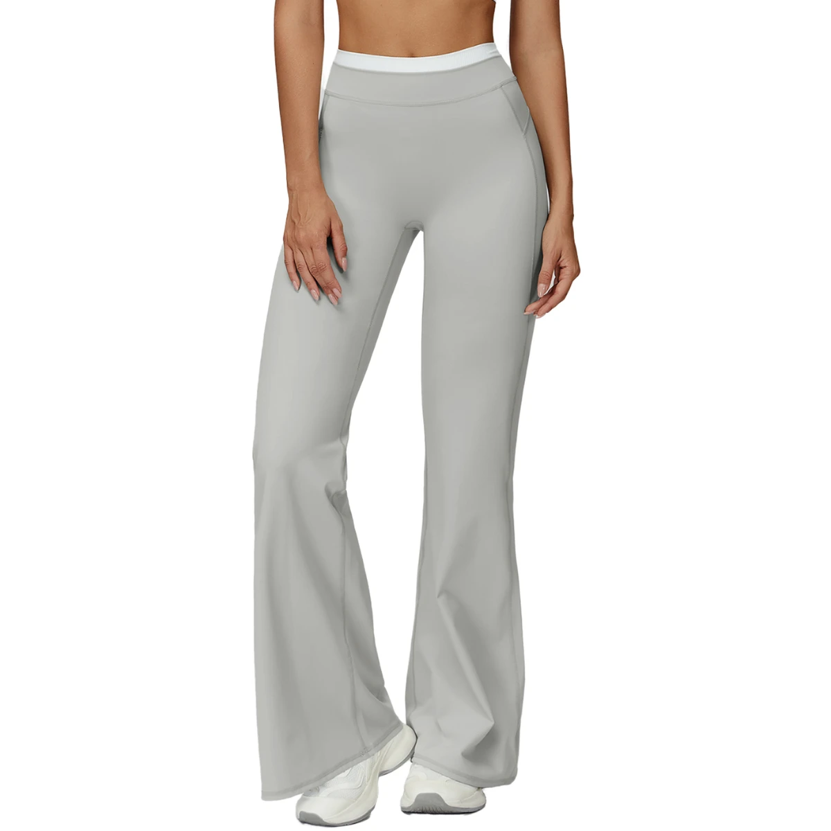 High Waisted Elastic Waist Women Sports Flared Pants Four Way Stretch Solid Color Loose Fit Trousers Suitable for Yoga Fitness