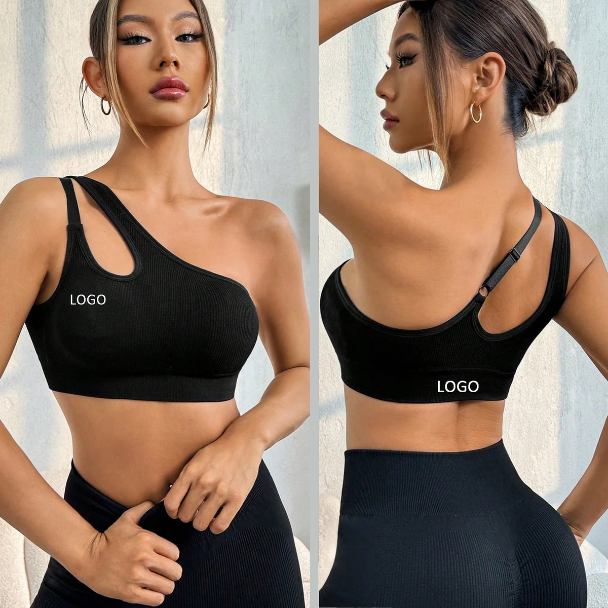Women's High Elastic Seamless Gym Bra Backless Adjustable Strap Yoga Bra One Shoulder Sports Bra Lightweight and Breathable
