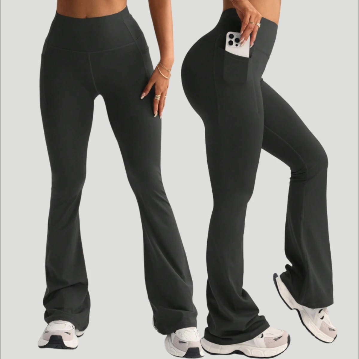 Custom Logo Blank Plus Sized Flare Sports Leggings Quick Dry Breathable Gym Workout Fitness Wear Women Yoga Leggings with Pocket