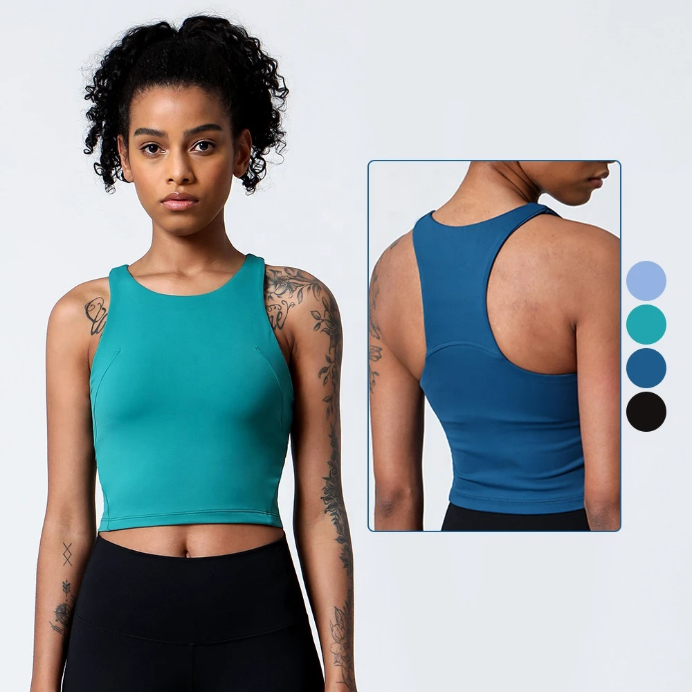 Wholesale Lightweight Breathable Wide Strap with Padded Yoga Women Sports Top Gym Fitness Racer Back High for Sports Bra