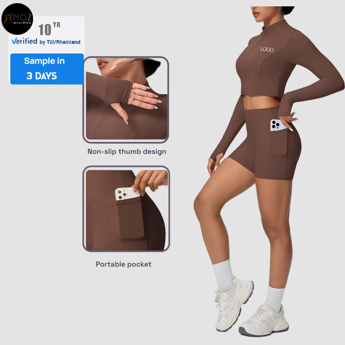 Women's Brushed Naked Sensation Zip Crop Jacket & Pocket Shorts 2-Piece Set - Yoga, Pilates & Gym Activewear Custom Shorts Set