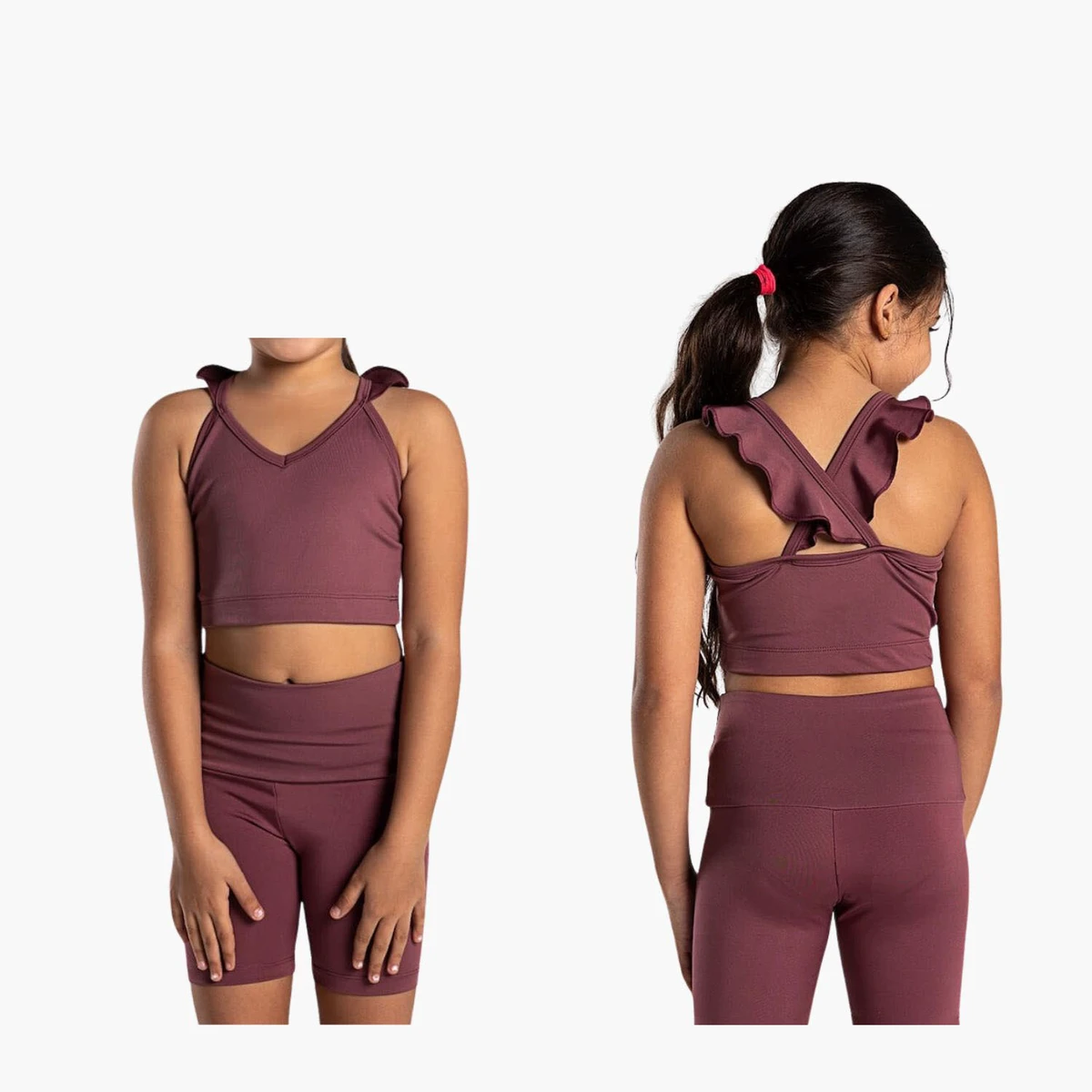 Custom Wholesale Girls Breathable Washed Solid Plaid High-Waisted Sports Set Workout Running Yoga Fitness Bra Leggings Outfit