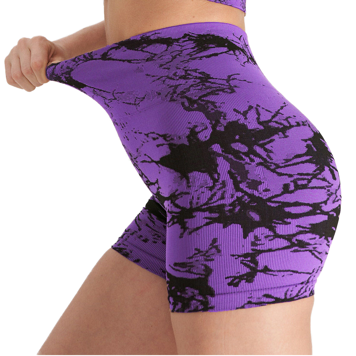 Women's High-Waisted Jacquard Tie-Dyed Yoga Pants Tummy-Tightening & Quick-Drying Fitness Sports Shorts Short Sleeves Leggings