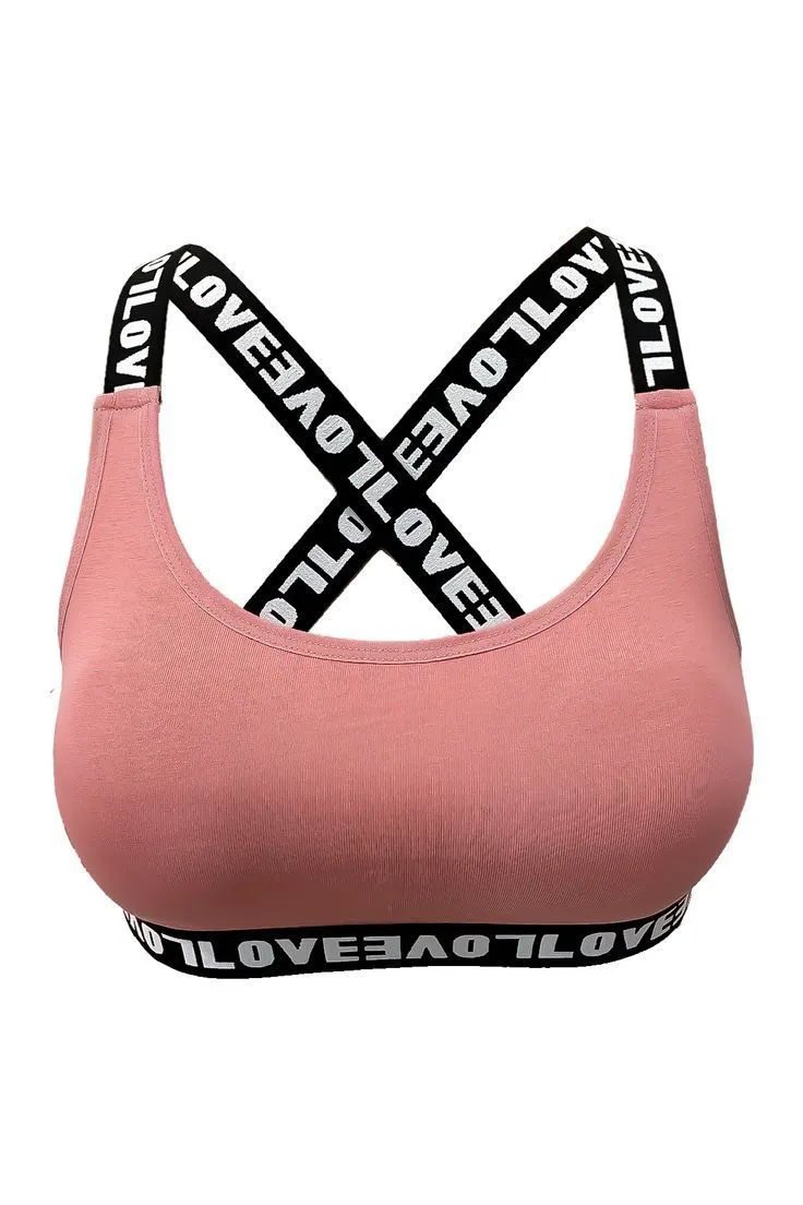 Solid Ribbed Breathable Quick Dry Eco-Friendly Lightweight Cross-Back Elastic Strap Sports Bra with Light Support