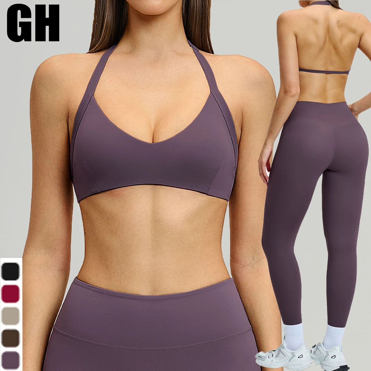 GH Women's Workout Outfits High Quality Soft Open Back Plus Size Wireless Bra Brushed U-shaped Halter Neck Sports Bra for Women