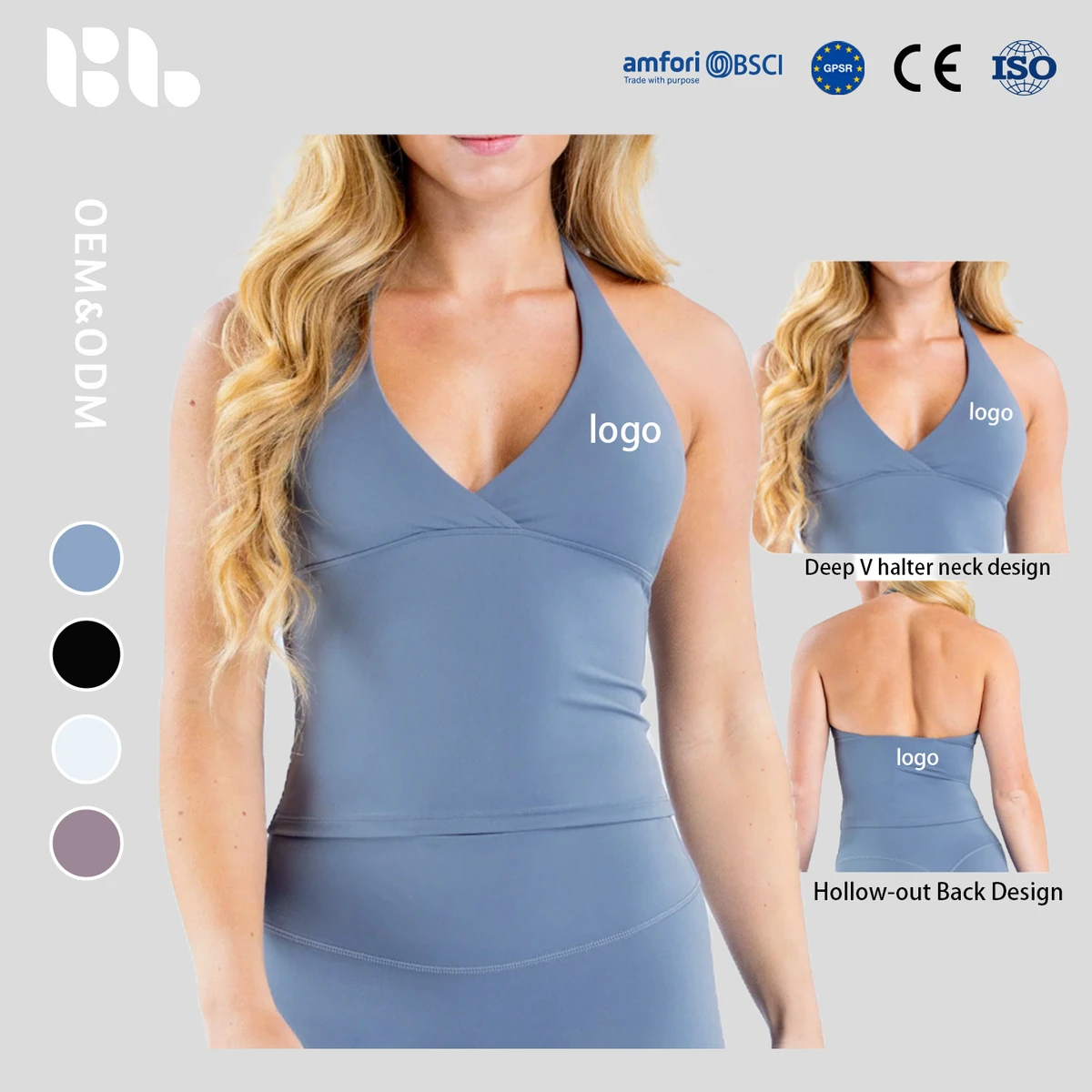 Women's V-Neck Halter Backless Sports Bra with Underwire | Supportive Workout Top for Running, Fitness, Yoga