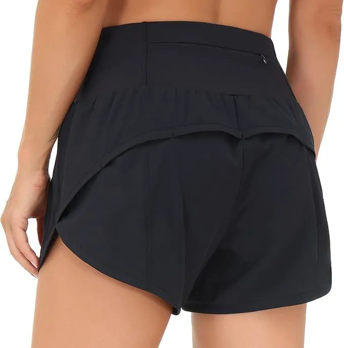 Custom Logo High Waisted Running Shorts Quick Dry Running Shorts With Mesh Liner Zipper Pockets Women Gym Shorts