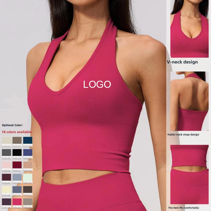 Hot Seamless Sports Wear Breathable Halter Neck Yoga Bra Spandex/Nylon Light Support Women Summer Fitness Top