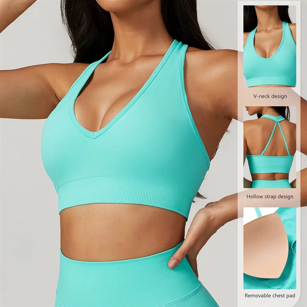 Women's Breathable Seamless Running Bra Highly Mild Shockproof Anti-shake Soft Halter Neck Yoga Fitness Sportswear