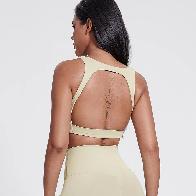 Women's Soft Stretchy Wire Free Sexy Open Back Full Supportive Padded Sports Running Yoga Bra