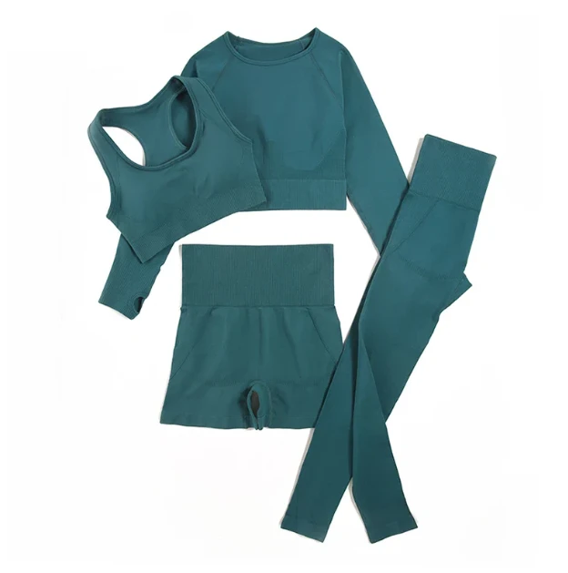 Hot Selling Breathable Women Yoga Set Zip Up Long Sleeve 4 Pcs High Waist Leggings Seamless Quick Dry Fitness Gym Wear
