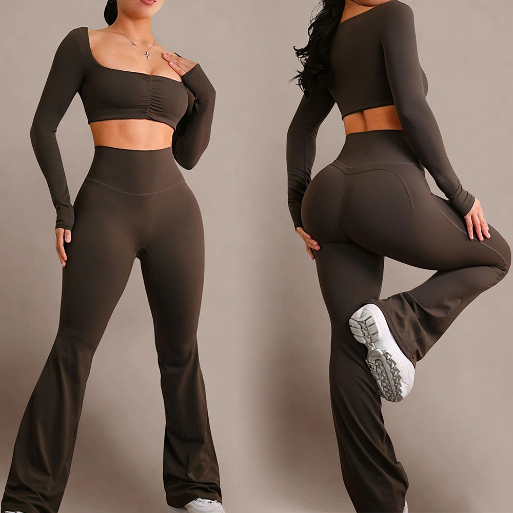 Women's High-Waisted 2-Piece Active Set Seamless Stretch Leggings & Performance Top Elastic Waist Solid Breathable Yoga Wear