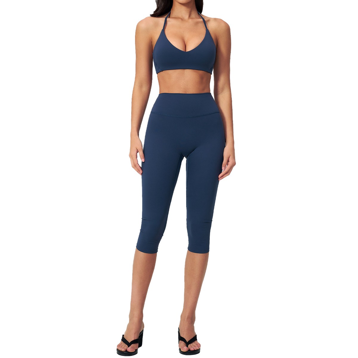 New in Women's Cross-border Fashion Casual Tight Solid Yoga Suit Quick-drying Summer All-match Training Fitness 2-Piece Set