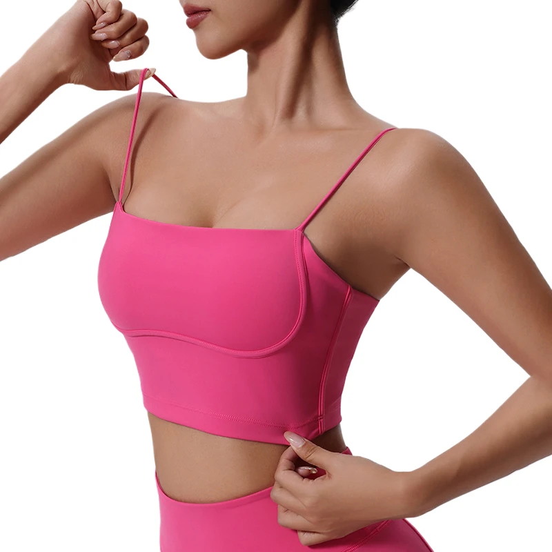 Wholesale Women's Spring and Summer Nude Contrast Color Suspender Sports Lingerie Shockproof Gathering Fitness Yoga Bra