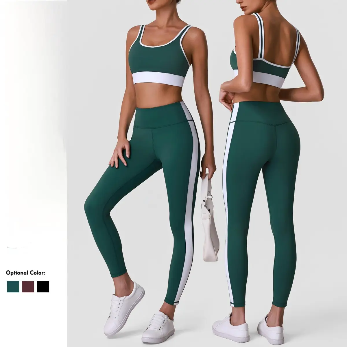 WOJIEER 2PCS Color Block Workout Sports Bra & High Waist Yoga Leggings with Four-Way Stretch Breathable Womens Activewear Sets