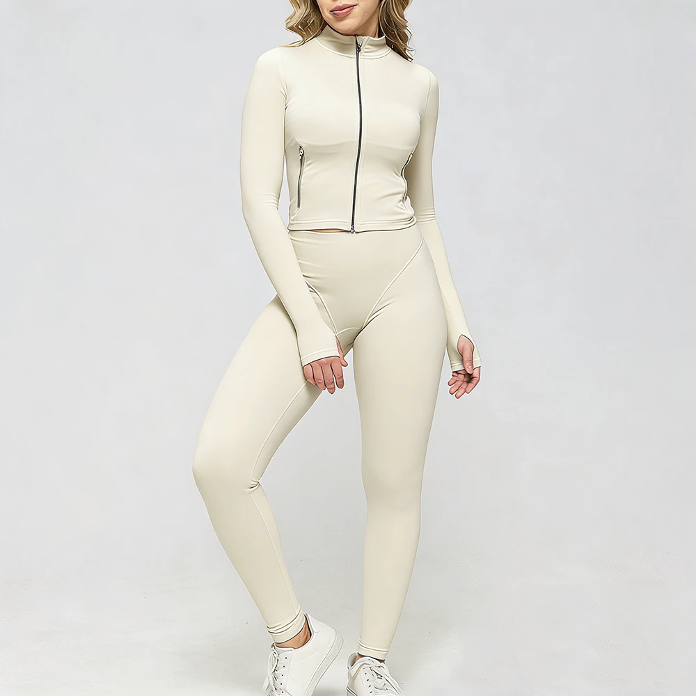 US Size Nylon Women Yoga Set Wholesale Stand Collar Fitness 2 Pieces Women Yoga Set Top Leggings Women Yoga Sets Wear Elastic