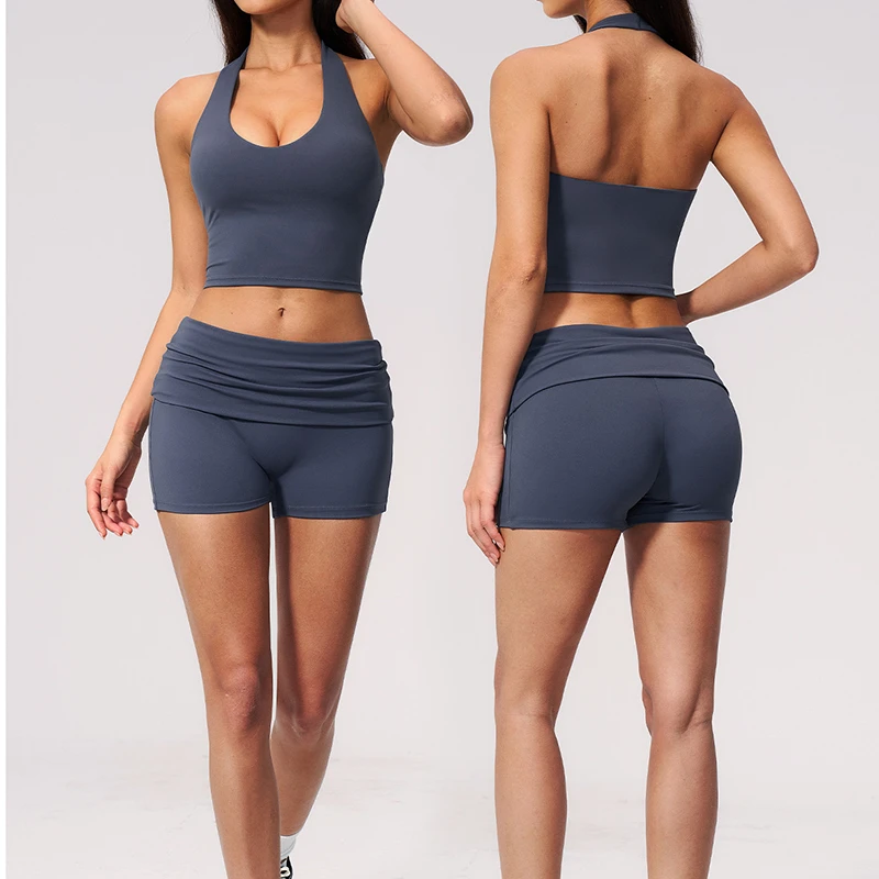 2026 Summer V-neck Crossover Backless Sports Vest Yoga Wear Set Two Pieces Plus Size Yoga Set