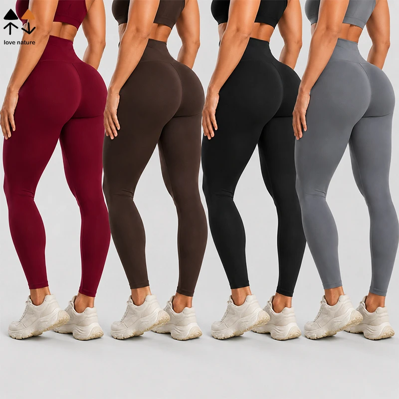 Women Yoga Leggings High Waist Dual Side Pocket Naked Feel No Front Seam High Stretch Tummy Control Gym Running Pants