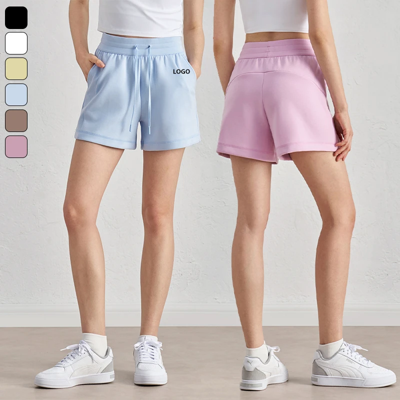 XW-ADDK52025 Two Side Pockets Shorts New Elasticized Drawstring Yoga High Waist Band Gym Clothes Fitness Sports Shorts for Women