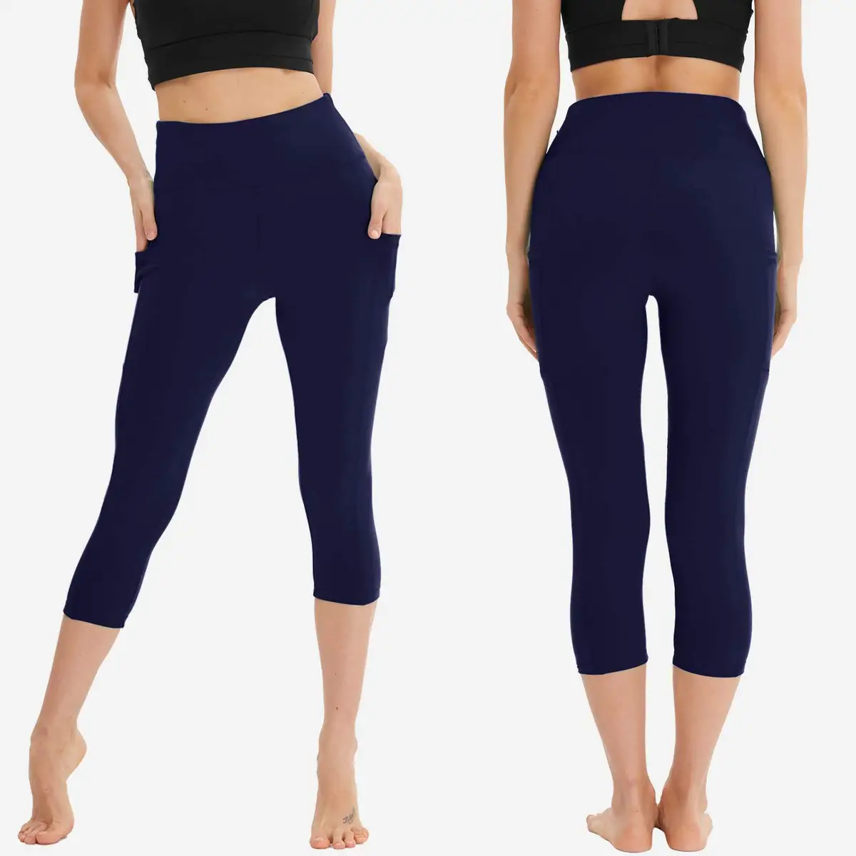 Wholesale Custom logo Capri Leggings for Women High Waisted Black Buttery Soft Workout Leggings With Pockets