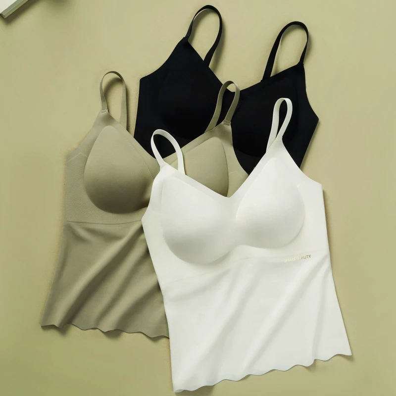 Ongline Sports Bras for Women Wireless Vest Laser Cut Wirefree for Ladies Teen Ice Silk Vast Yoga Tank Top Bra