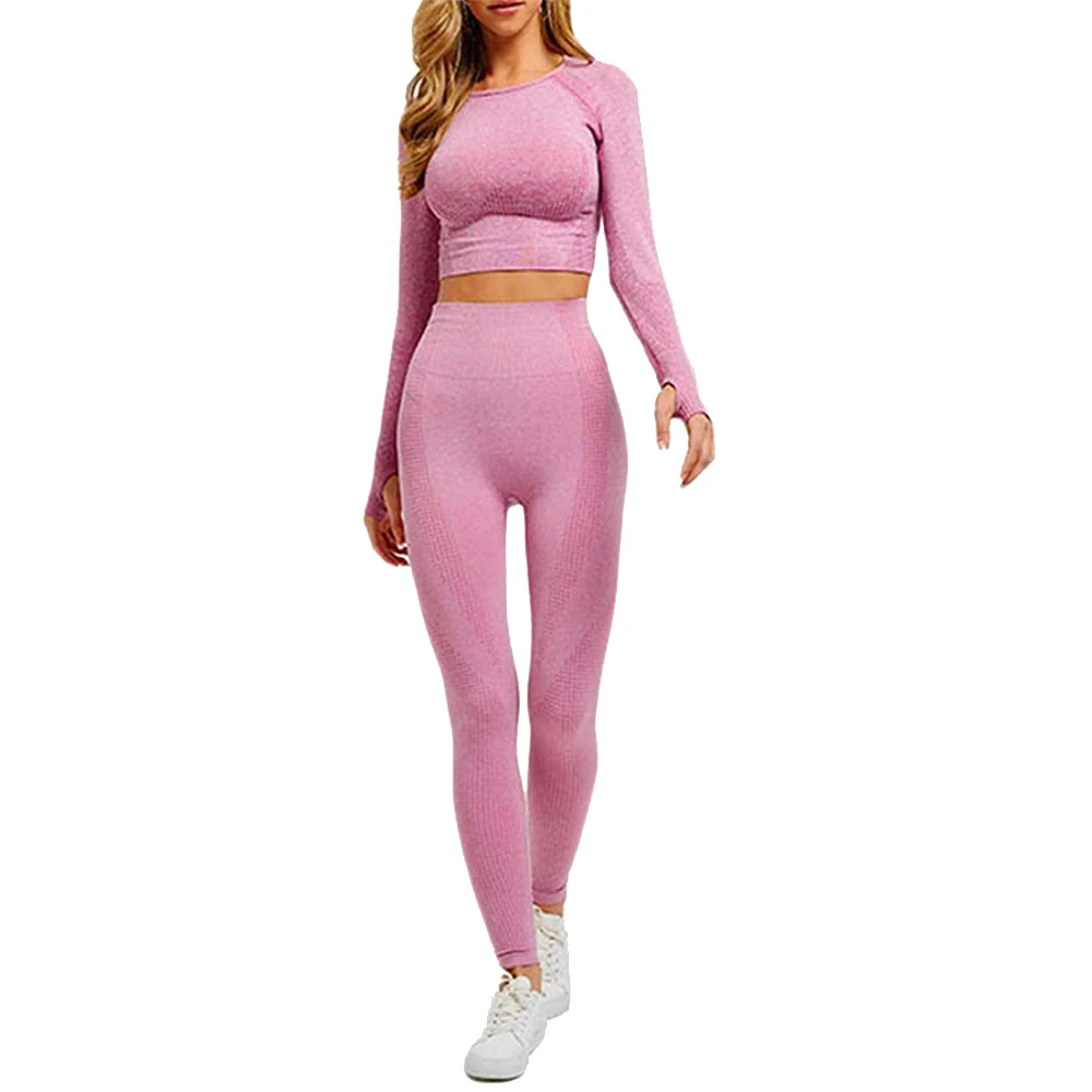 Women Seamless Yoga Suit 2 Piece Gym Workout Set Sports Bra with High Waist Leggings Fitness Training Activewear