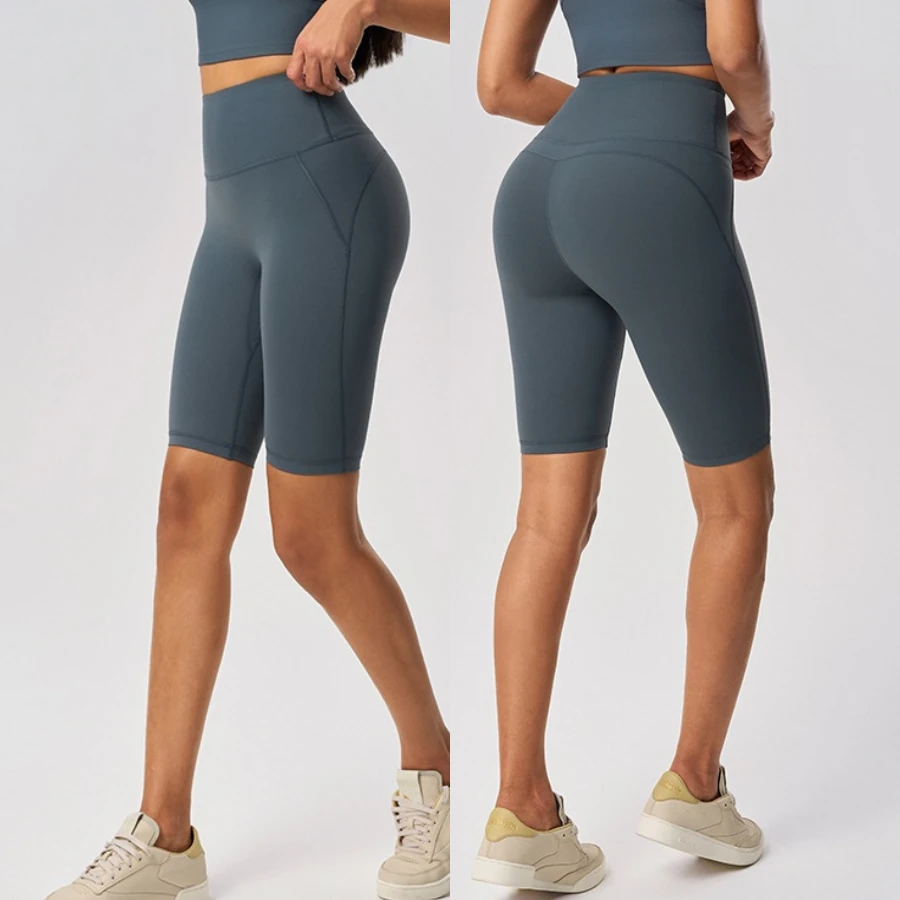 Women 5 Inch Yoga Shorts High Waist Tummy Control Butt Biker Shorts With Side Pockets for Running Training Workout Gym
