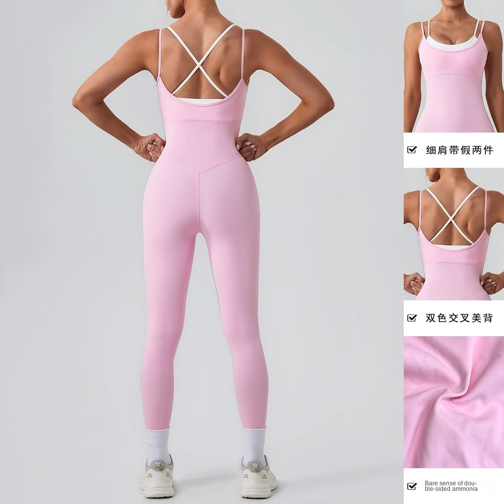 European American Cross-border Contrast Color Yoga Sports Suit One Piece Backless Fitness Clothing Solid Outdoor Two Piece Sling