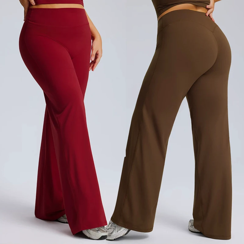 S-3XL High-waisted Flared Yoga Pants for Women Tummy Control Butt-lifting Workout Leggings Stretchable Casual Wide Leg Pants