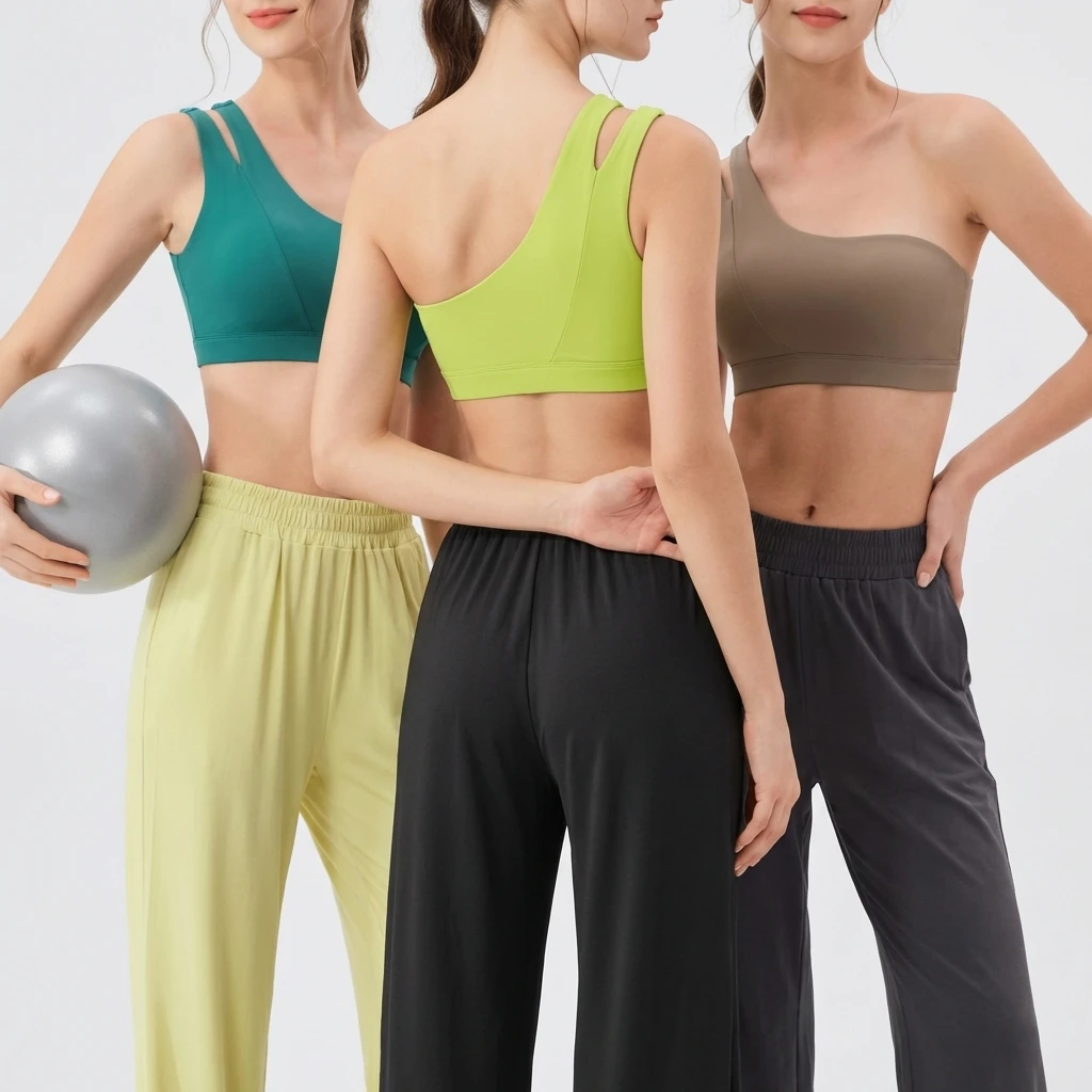 YNSEA OEM Wholesale One Shoulder Wide Strap Sport Bra Nude Feeling Sexy Skinny Tights Workout Yoga Active Bra Tops