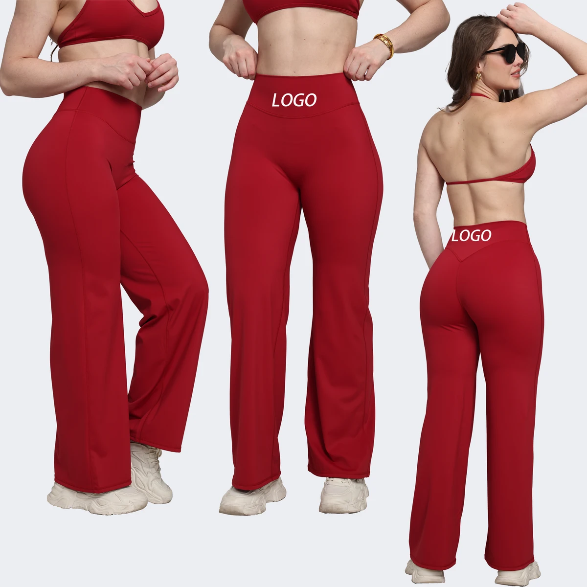Backless Sports Bra & Loose Pants Yoga Set Fitness Sports Long Pants Pilates Two-Piece Set Roupa De Academia