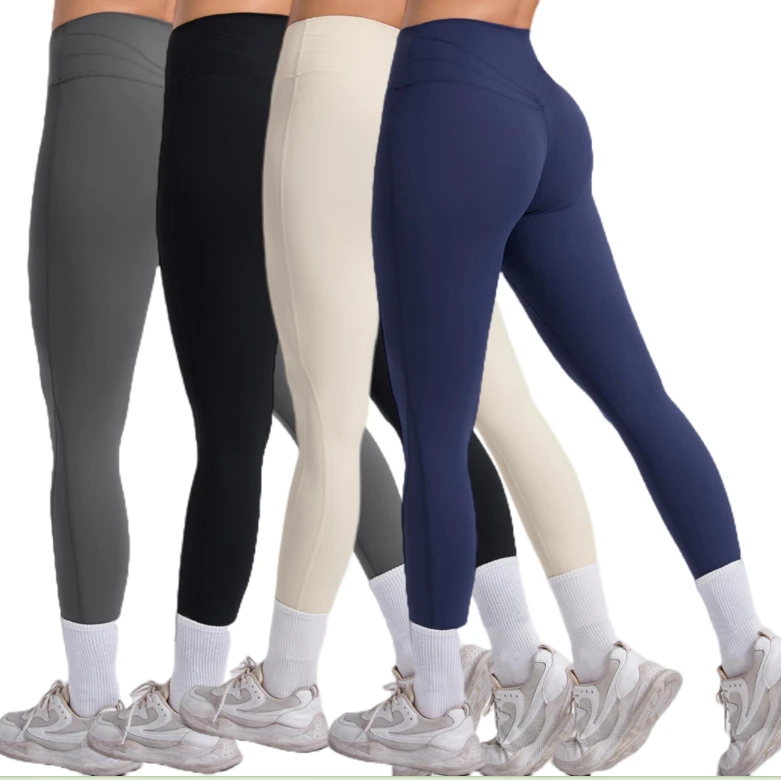 Women's High Waist Ankle-Length Yoga Pants Stretch Fitness Running Sportswear Elastic Waist Solid Color Leggings Tights