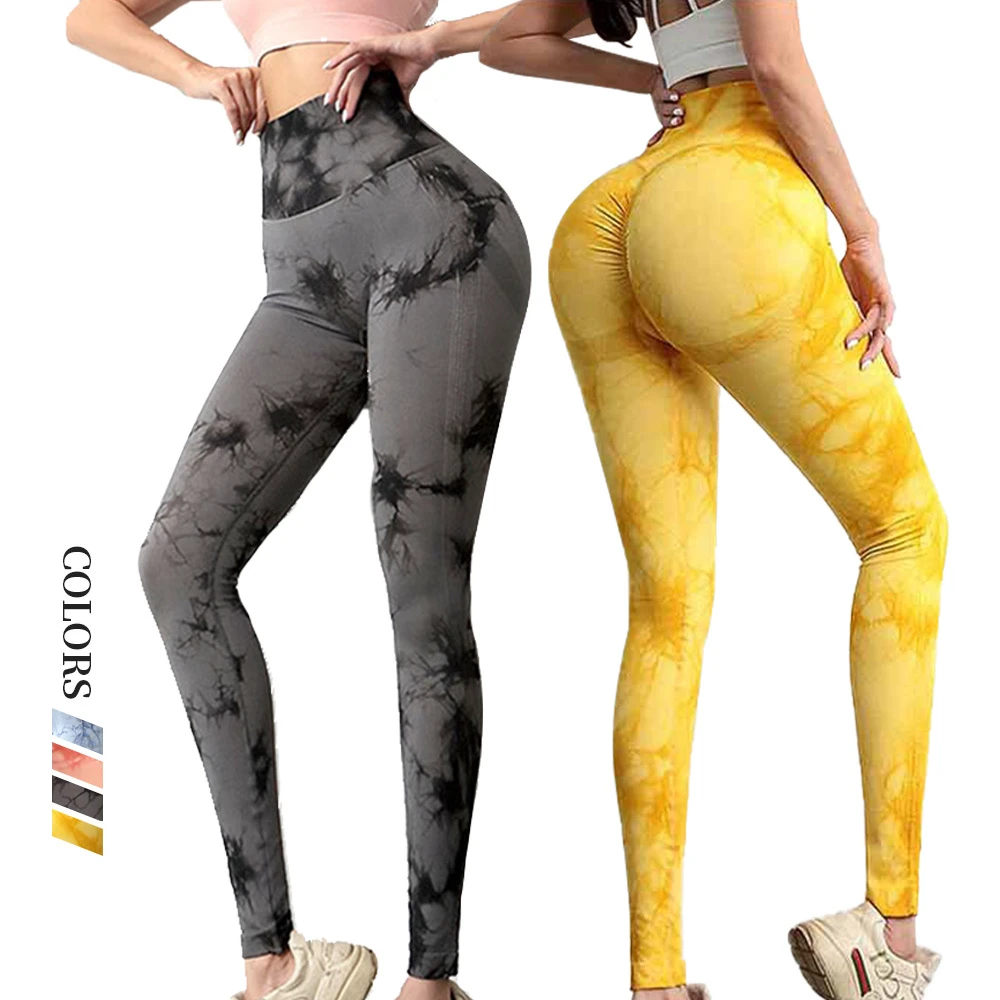 S-SHAPER Women's Seamless Tie Dye High Waist Yoga Pants XL Plus Breathable Push Workout Fitness Gym Tights Butt Lift Sports Plus