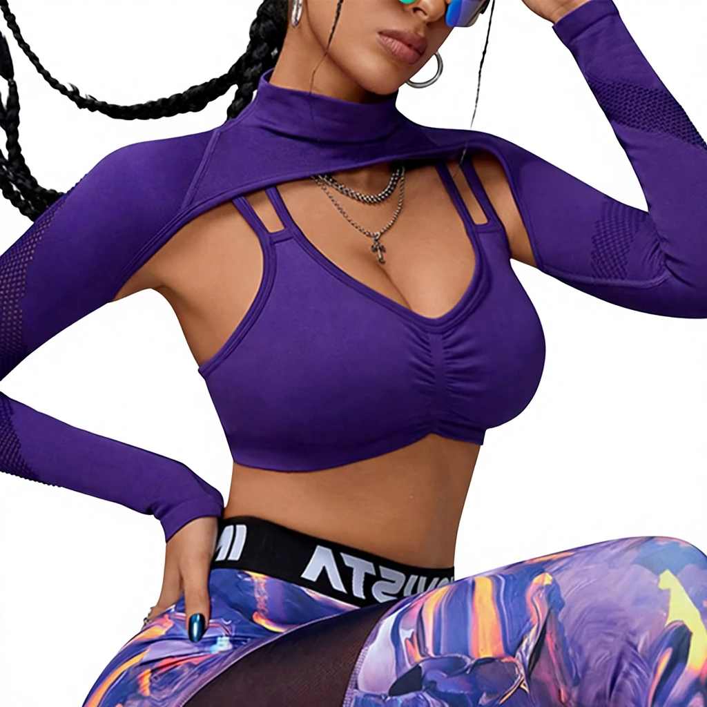 Women's Yoga Sports Bra Tops Long Sleeve Spandex Nylon Seamless Breathable Elastic Running Sports Activewear