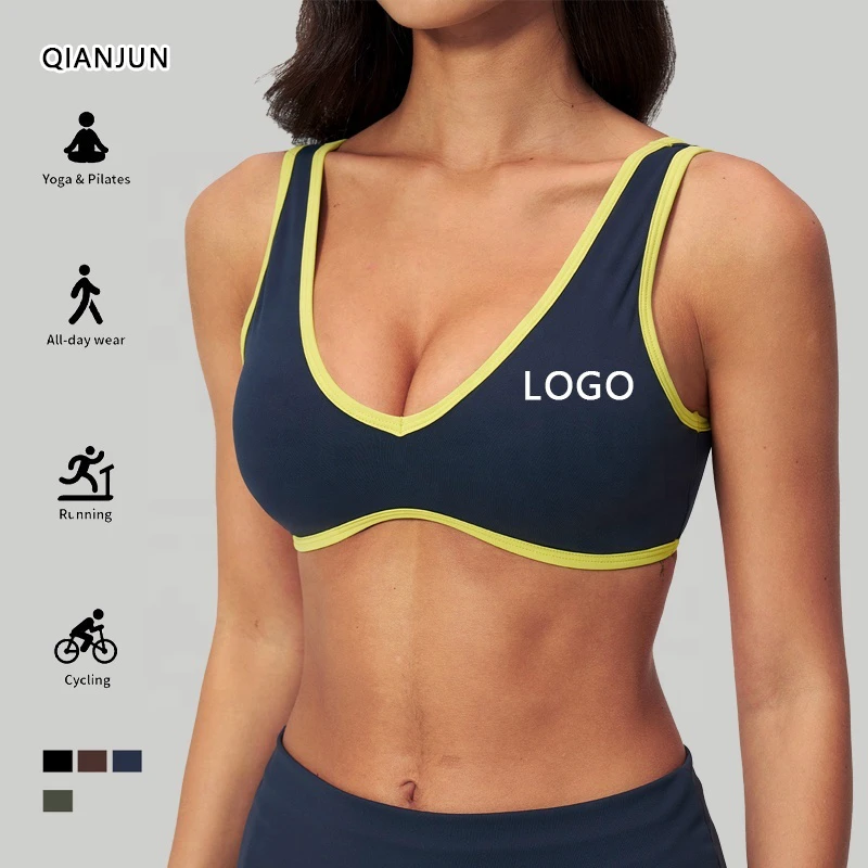 Factory Premium High Quality 75% Nylon 25% Spandex Women Active Wear Padded Medium Support Sports Bra Tops For Gym Yoga Fitness