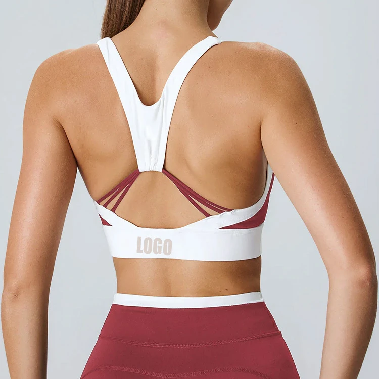 OEM Custom Workout Fitness Top Contrast Strap Contrast U Neck Activewear Bra High Support Sports Bra for Women