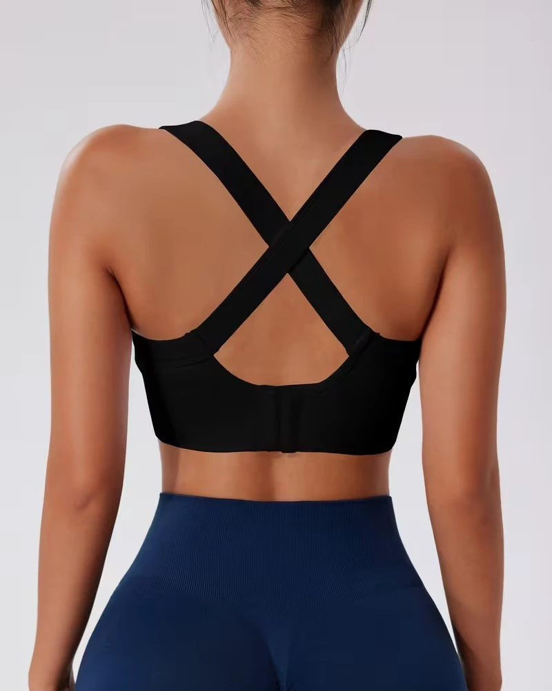 Women Criss Cross Sports Bra | High for Hook Eye Back Closure | Front Sweat-Wicking Polyester Spandex Adjustable Workout