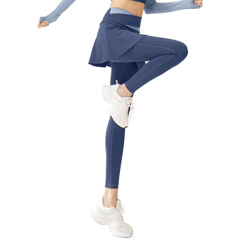 Women's 2 In 1 Yoga Leggings Skirted High Waist Flared Skirt Overlay Seamless Crotch Workout Pants Yoga Leggings For Women