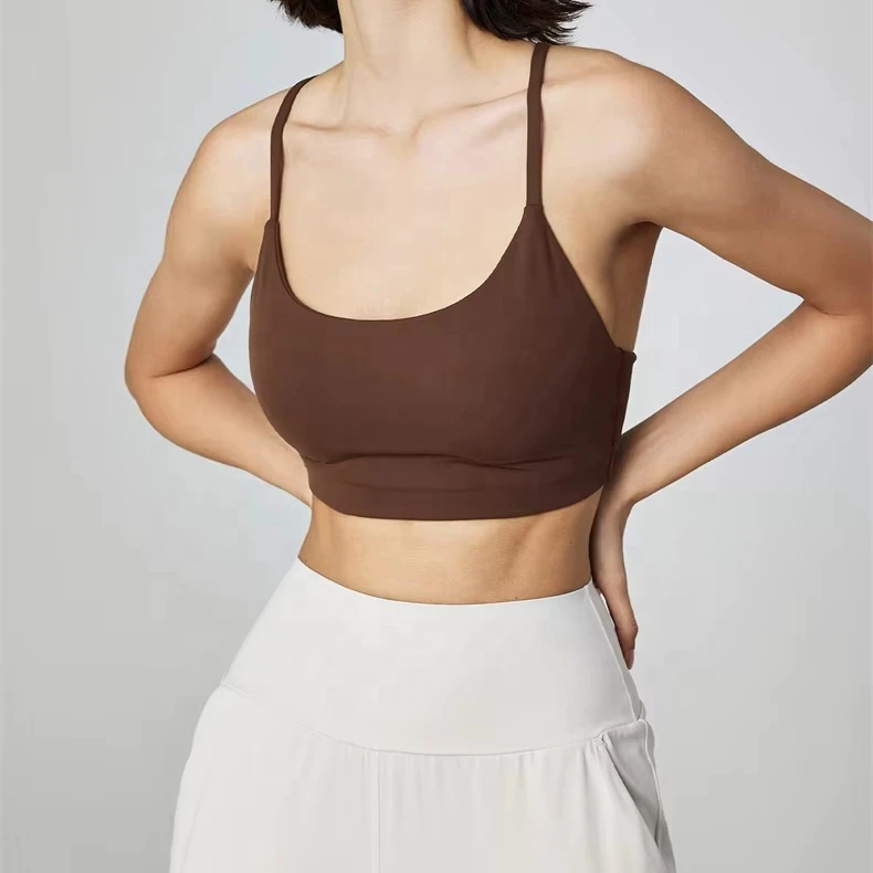 Womens Slim Strap Comfortable Racerback Sports Bra Removable Pads Breathable Fitness Tops