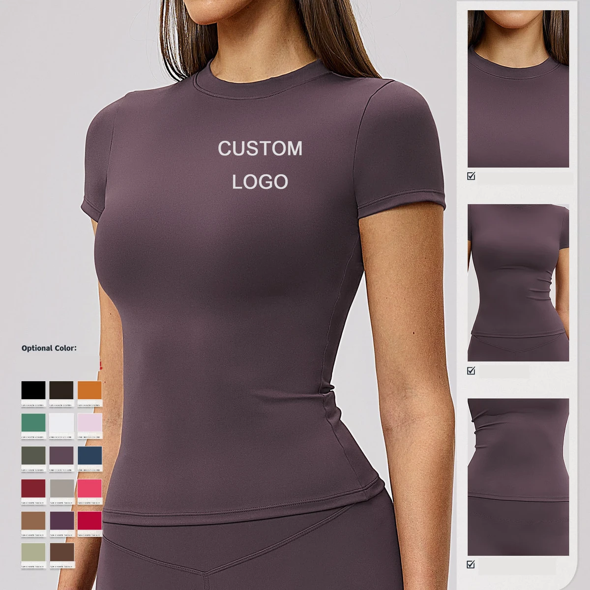 Spring Spandex/Nylon Tight-fitting Quick-drying Solid Simple Yoga Suit Short-sleeved Fitness Top Blouse Outdoor Running Women's