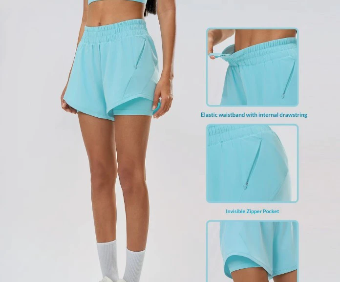 Summer Sporty Quick-drying Breathable Nylon Spandex Women's Sports Shorts High Waist Training Yoga Fitness Fake Two-piece