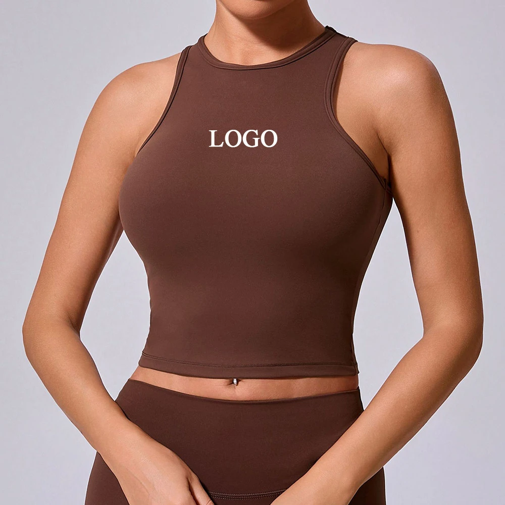 Custom Nylon Spandex 4-Way Stretch High Impact Slim Fit Gym Sports Bra Crop Tops Breathable Removable Pad Workout Yoga Tank Tops