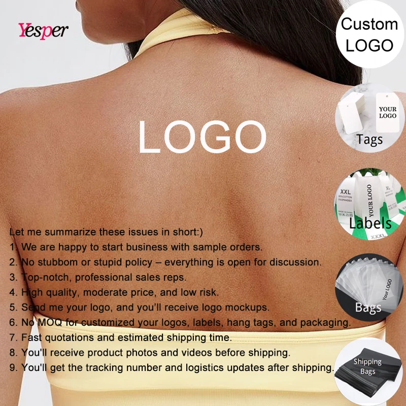 Women's Custom Logo Sportswear High Elasticity Seamless Yoga Sports Bra with Halter Neck & Backless Workout Top Plus Size