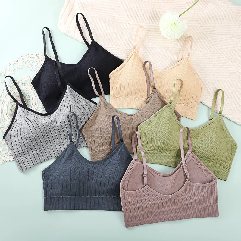 Fashion Adjustable Shoulder Strap Running Gym Bralette Wireless Sports Chest Wrap Fixed Cup Seamless Tube Top Bra