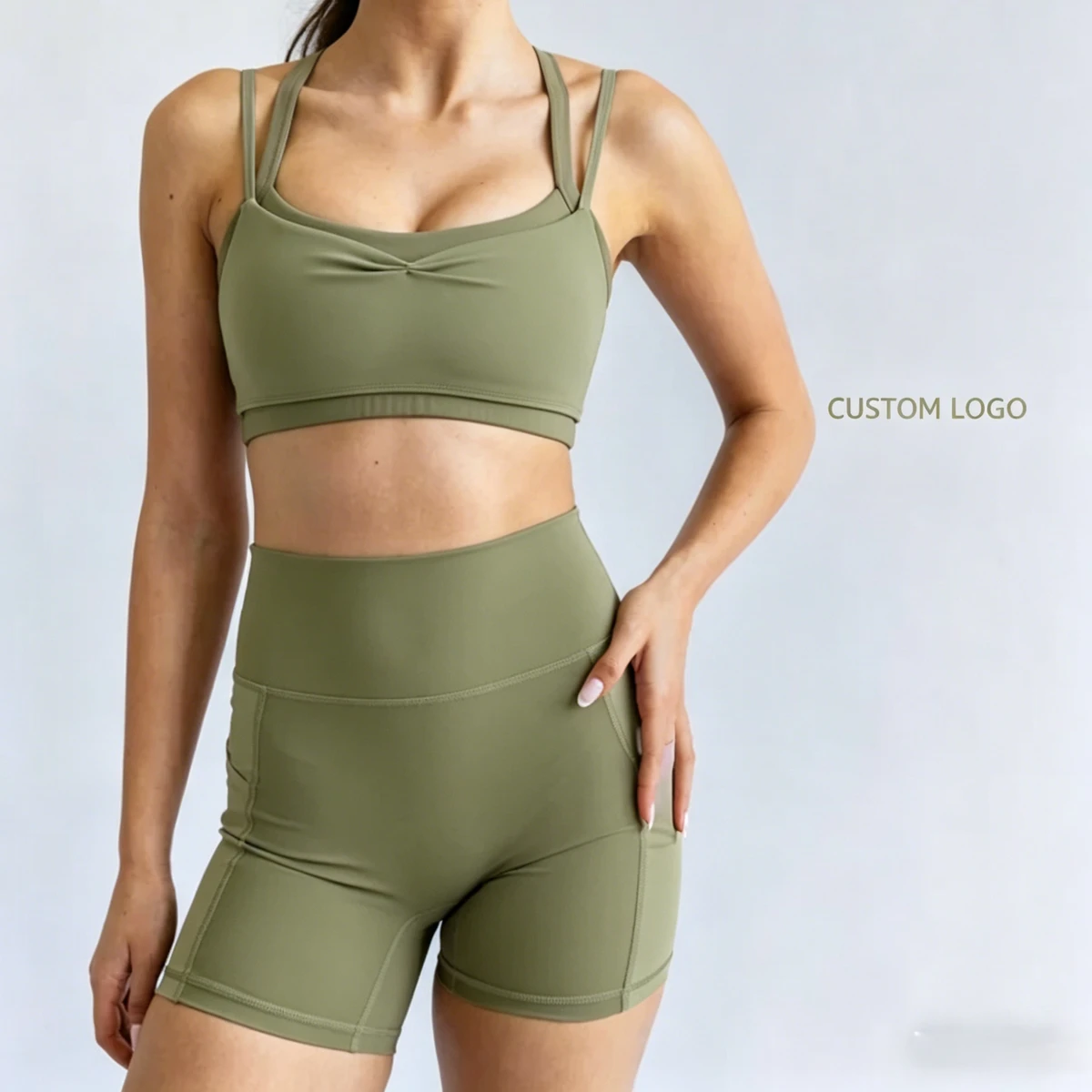 Custom Eco-Friendly High Support Sports Bra for Women 4-Way Stretch Moisture-Wicking Yoga Tank Crop Tops Seamless Halter Neck