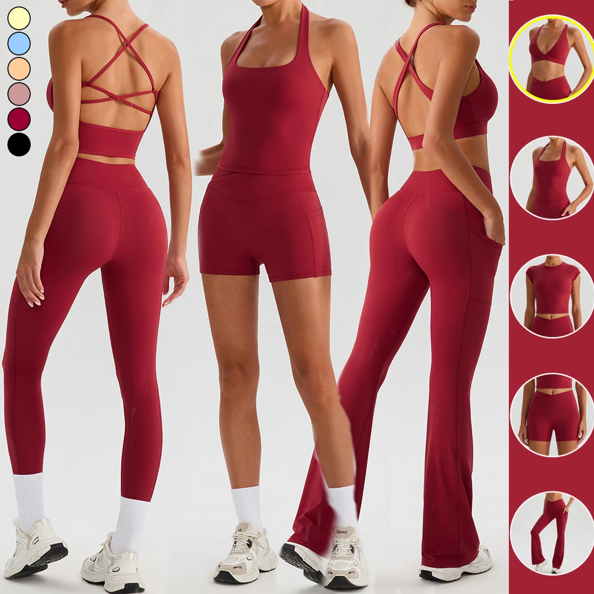 Womens Clothing High Waist Cross Yoga Pants Outer Pocket Activewear Tight Sports Pants Quick-dry V-waist Yoga Leggings
