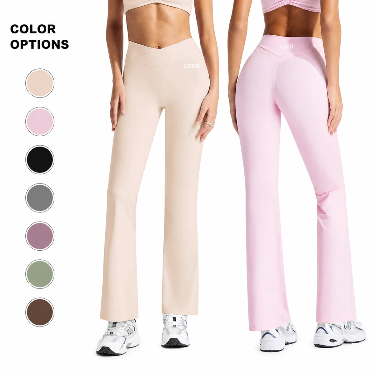 Custom Logo Women Flared Yoga Pants High Waist Elastic Waist Solid Spandex/Nylon Eco-Friendly Quick Dry